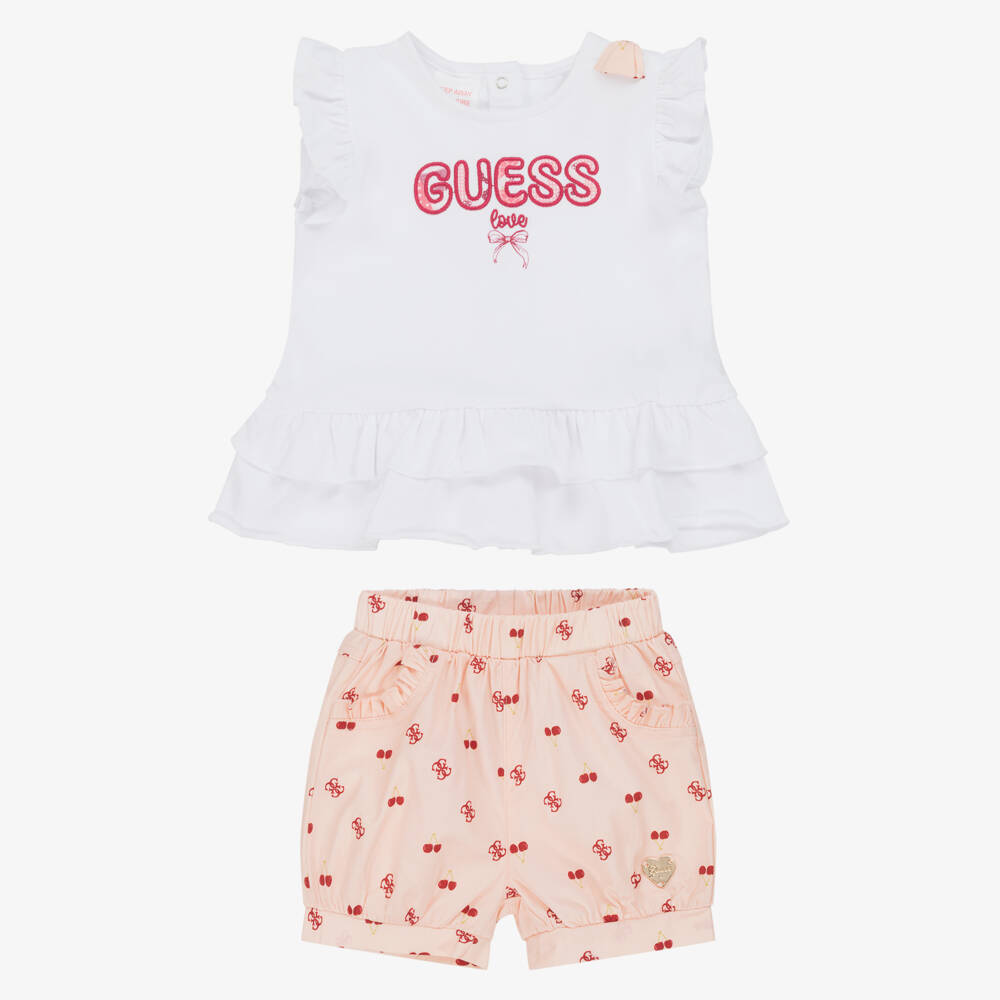 Guess-Girls Pink Cherry Delight Shorts Ensemble | Childrensalon Outlet