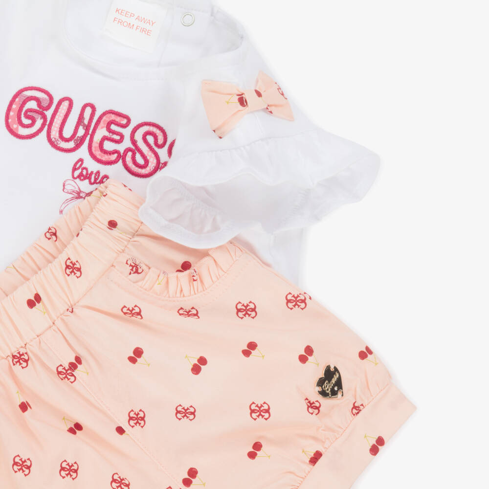 Guess-Girls Pink Cherry Delight Shorts Ensemble | Childrensalon Outlet