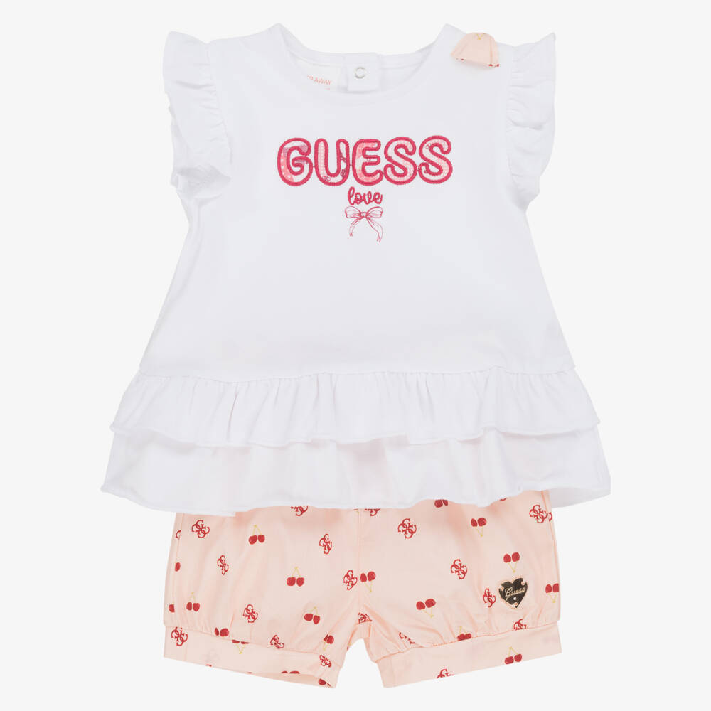 Guess-Girls Pink Cherry Delight Shorts Ensemble | Childrensalon Outlet