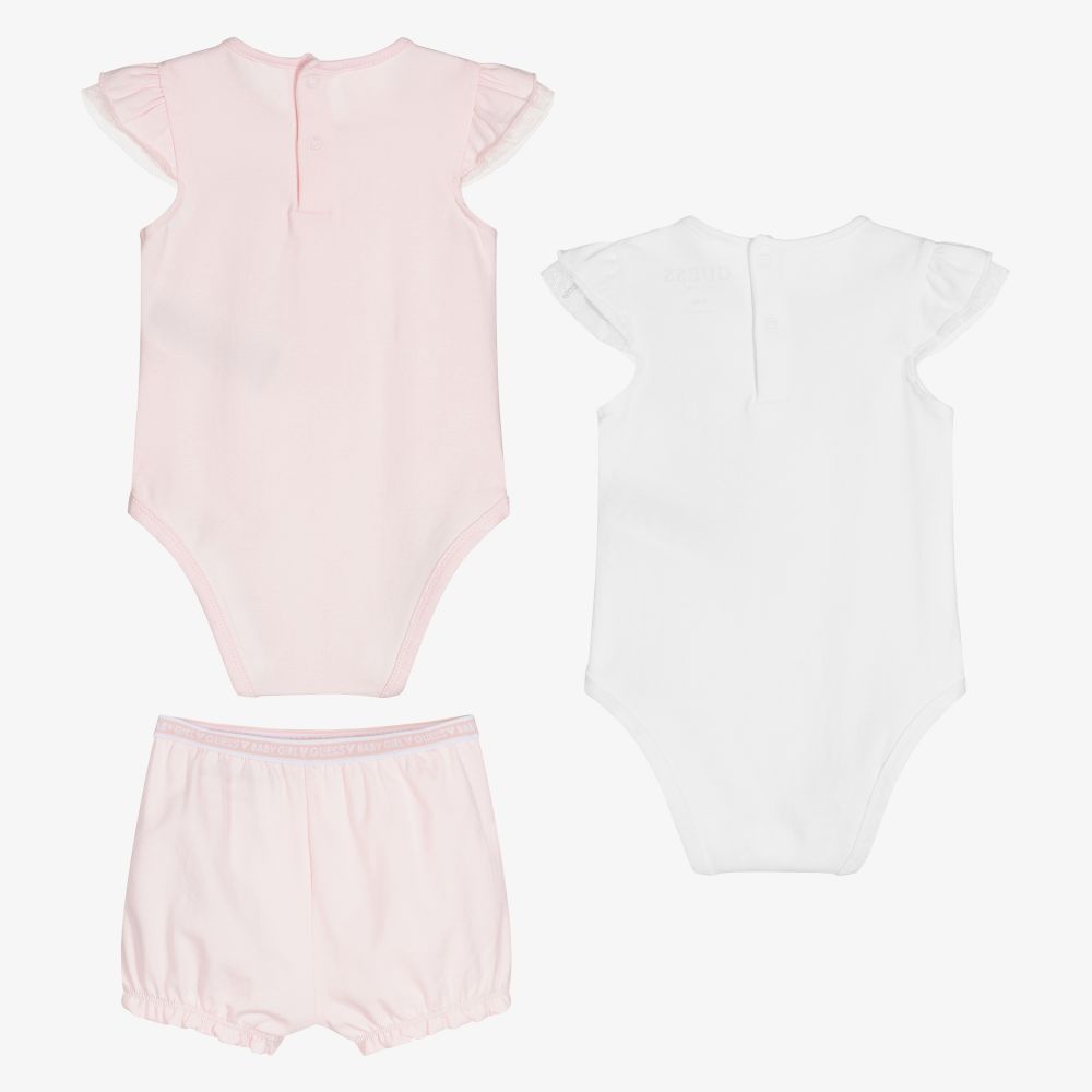 Guess-Girls Pink Cotton Babysuit Set | Childrensalon Outlet