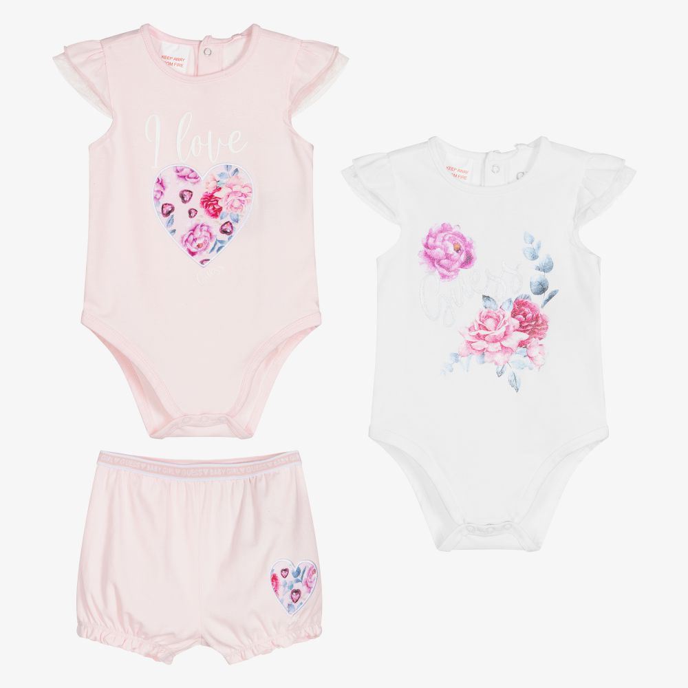 Guess - Girls Pink Cotton Babysuit Set | Childrensalon