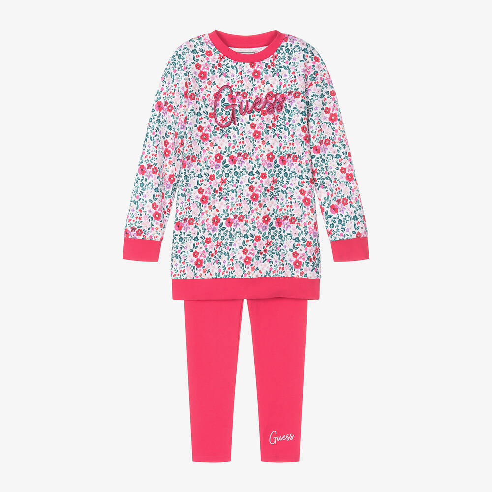 Guess-Girls Pink Cotton Floral Dress Set | Childrensalon Outlet