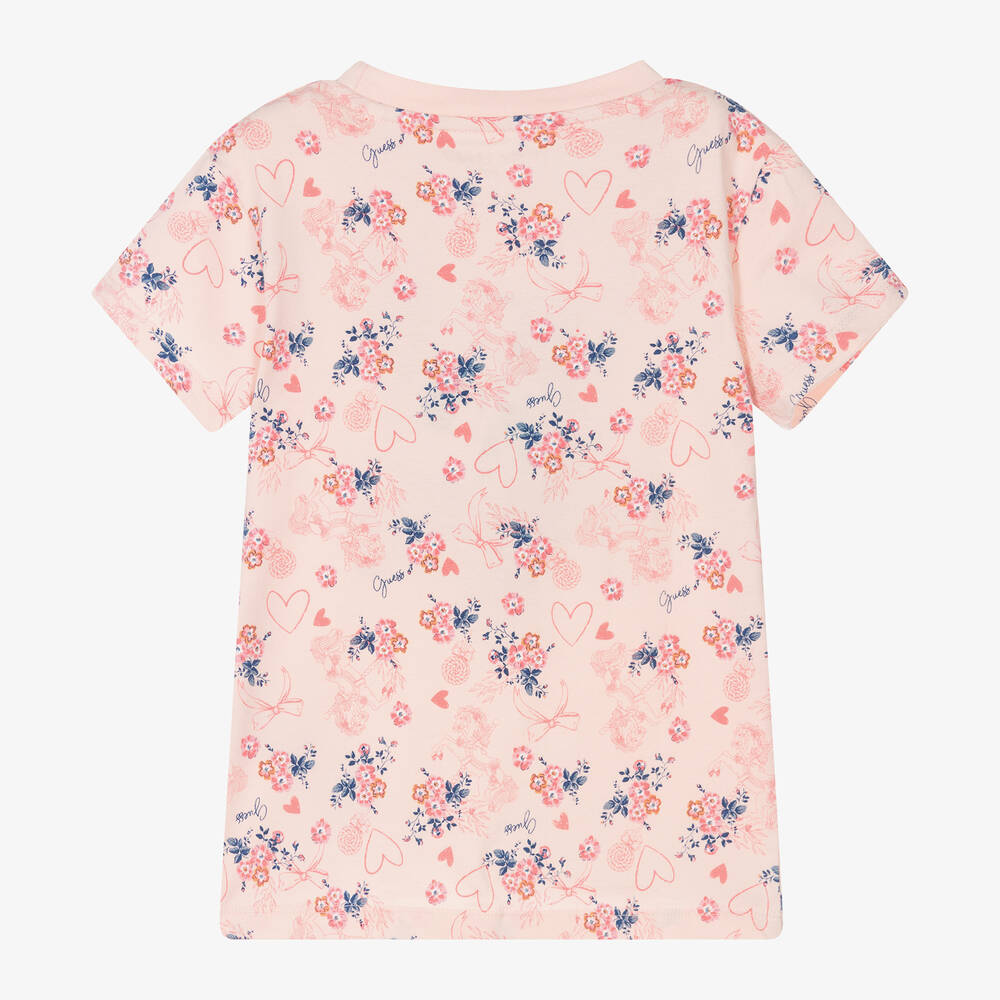 Guess-Girls Pink Cotton Floral T-Shirt | Childrensalon Outlet
