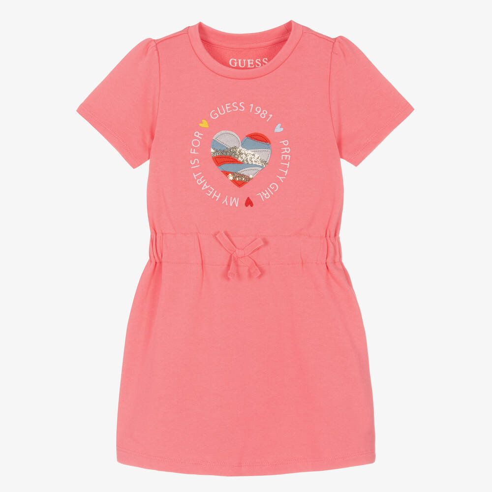 Guess - Girls Pink Cotton Heart Dress | Childrensalon