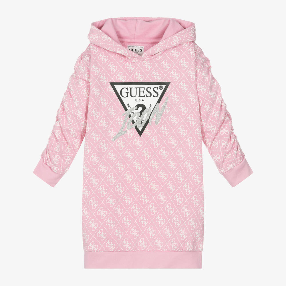 Guess-Girls Pink Cotton Hoodie Dress | Childrensalon Outlet