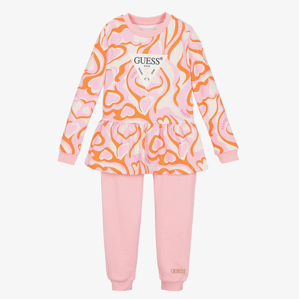 Guess - Girls Pink Cotton Joggers Set  | Childrensalon