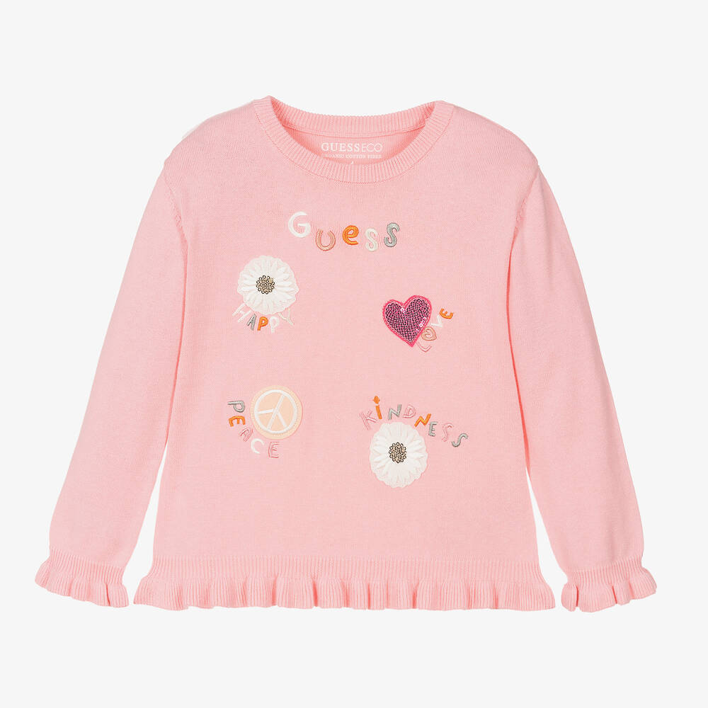 Guess - Girls Pink Cotton Knit Sweater | Childrensalon