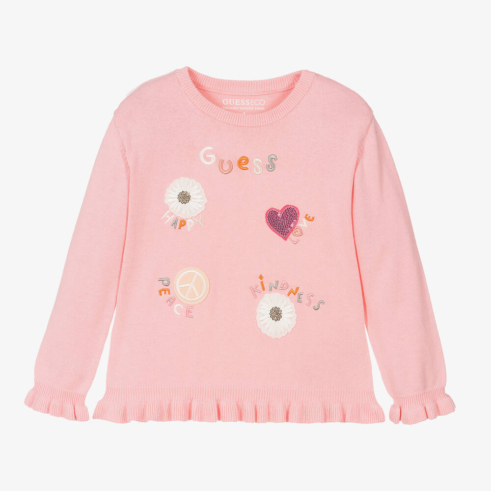 Guess - Pull rose en maille de coton fille | Childrensalon