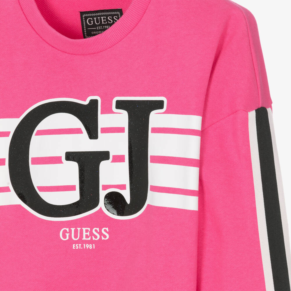 Guess-سويتشيرت بشعار GJ قطن لون زهري للبنات | Childrensalon Outlet