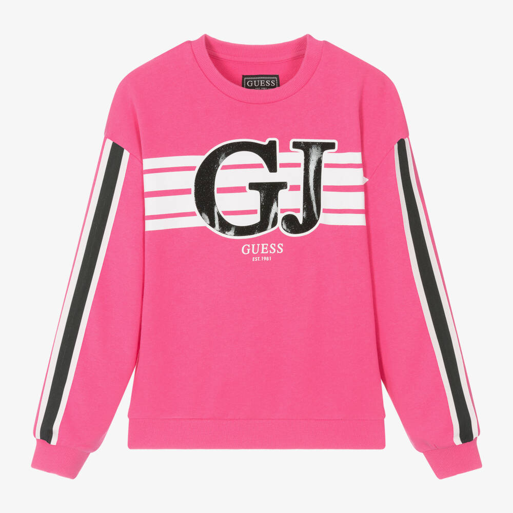 Guess-سويتشيرت بشعار GJ قطن لون زهري للبنات | Childrensalon Outlet