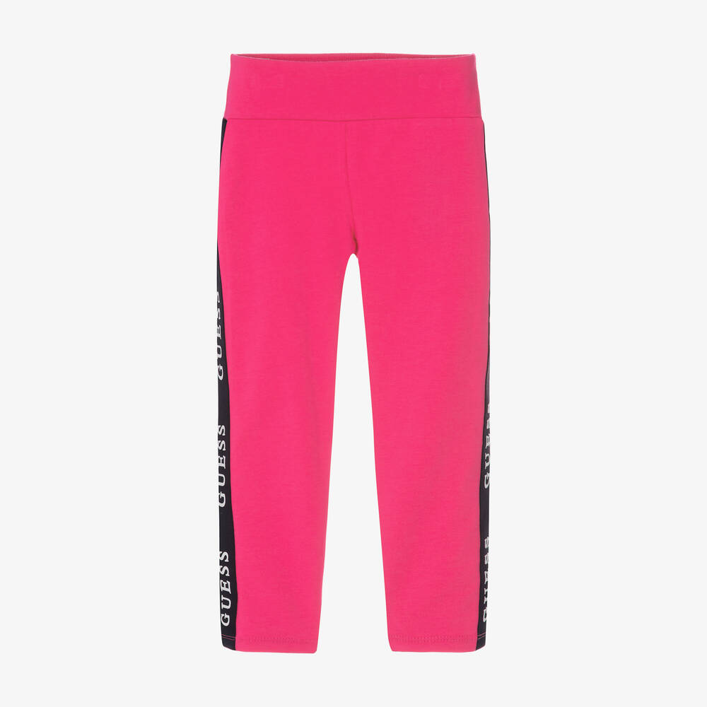 Guess - Girls Pink Cotton Logo Leggings | Childrensalon