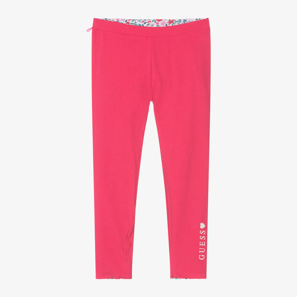Guess-Girls Pink Cotton Reversible Leggings | Childrensalon Outlet