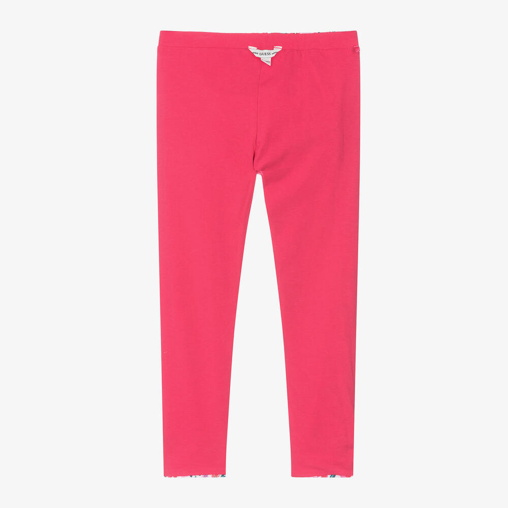 Guess-Girls Pink Cotton Reversible Leggings | Childrensalon Outlet