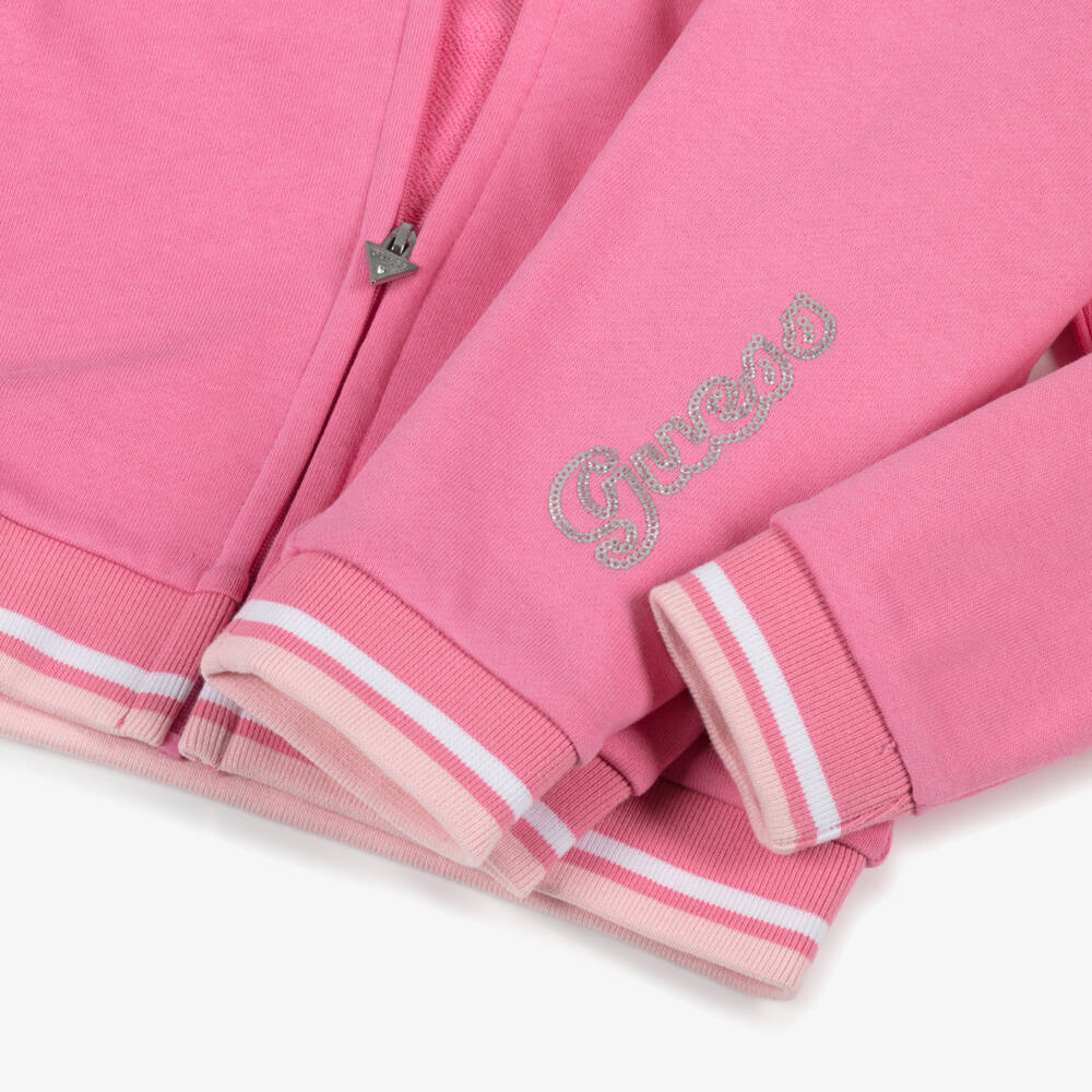 Guess-Girls Pink Cotton Sequin Logo Tracksuit | Childrensalon Outlet