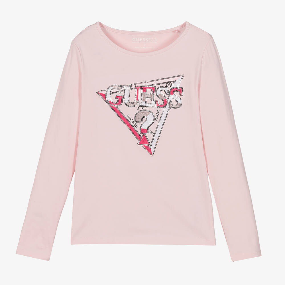Guess - Girls Pink Cotton Sequin Top | Childrensalon