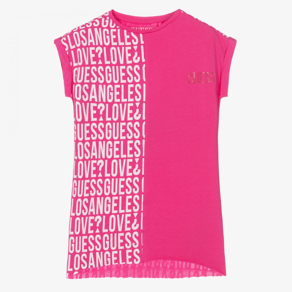 Guess - T-shirt rose en coton Fille | Childrensalon