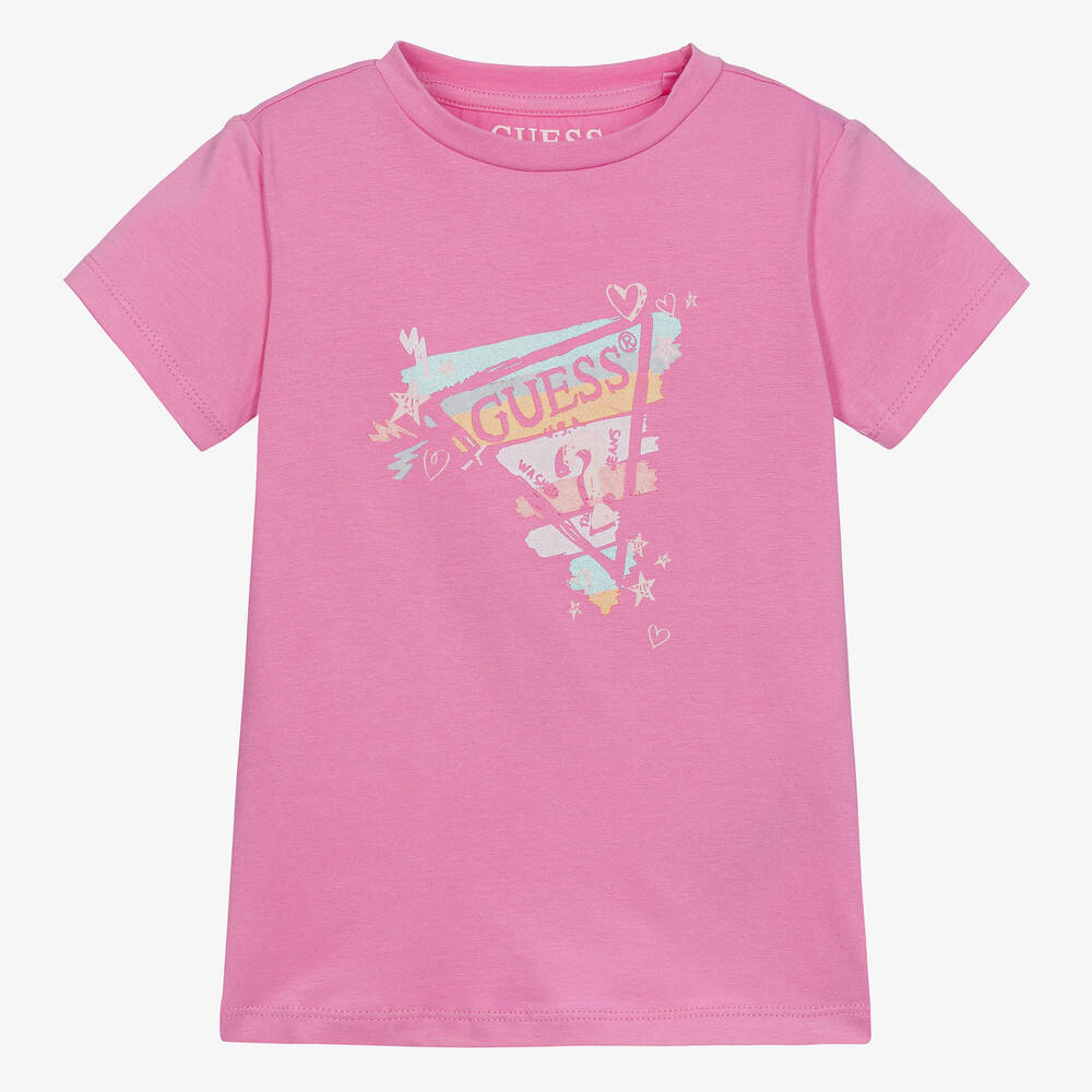 Guess - Rosa Baumwoll-T-Shirt für Mädchen | Childrensalon