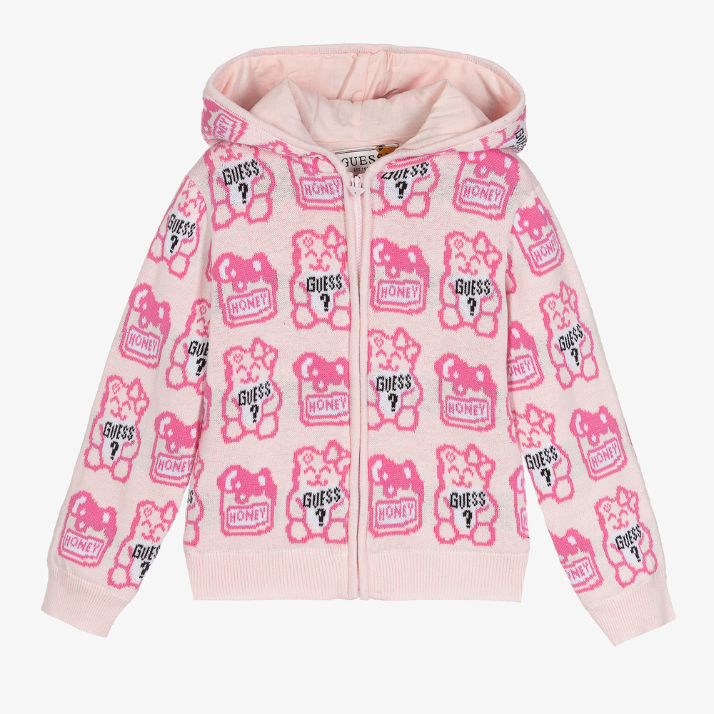 Guess - Girls Pink Cotton Zip-Up Top | Childrensalon