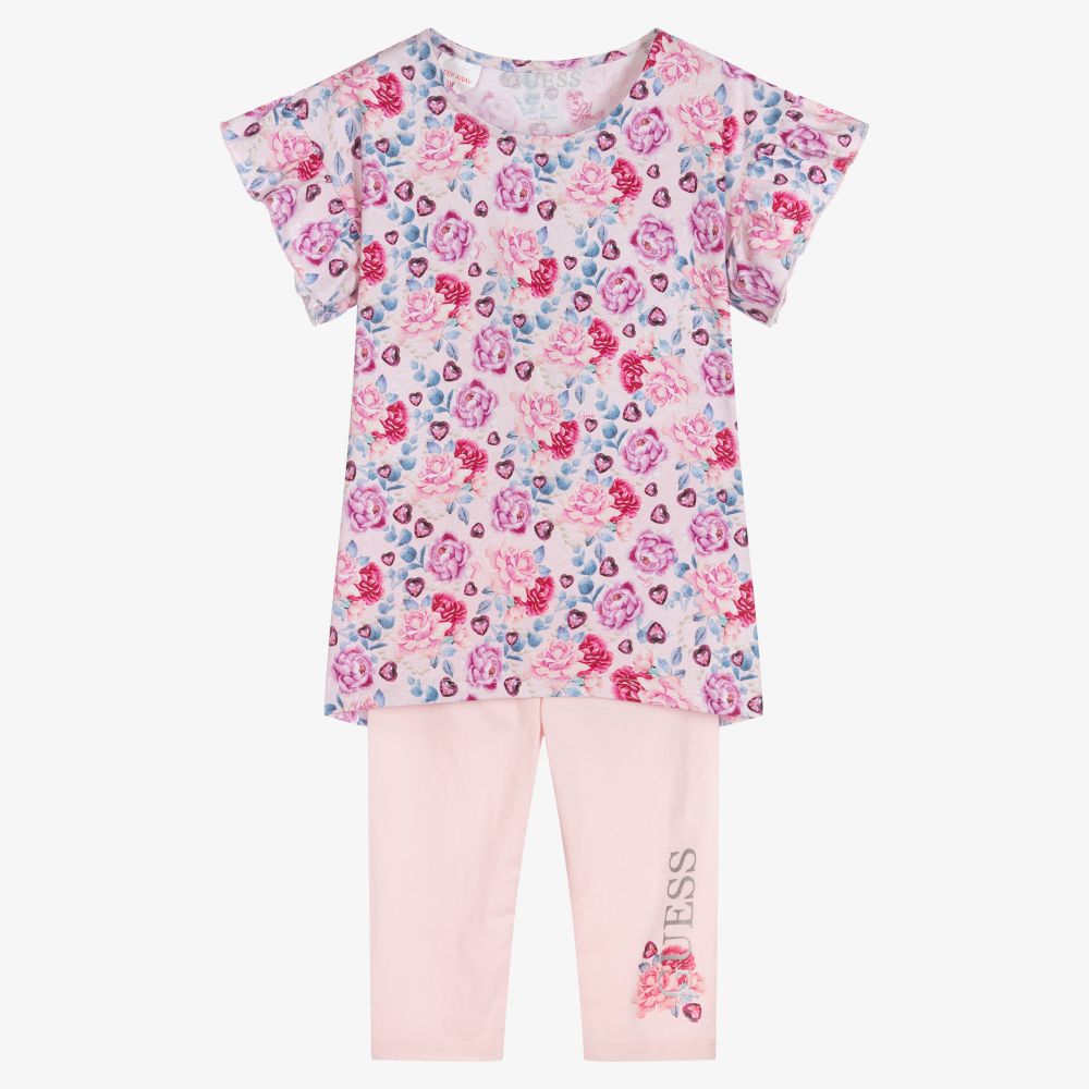Guess - Топ в цветочек и розовые легинсы для девочек | Childrensalon