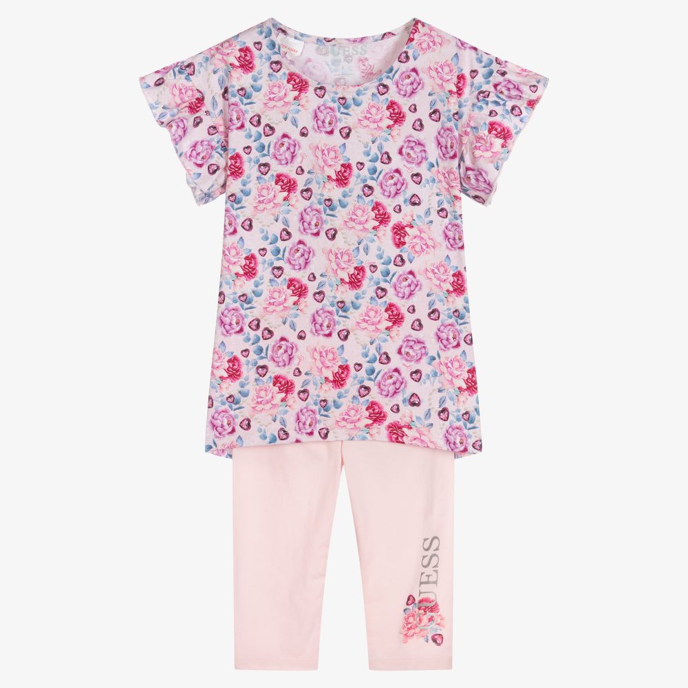 Guess - Girls Pink Floral Leggings Set | Childrensalon