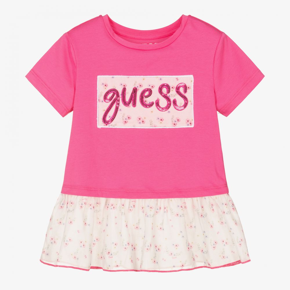 Guess - Розовая футболка в цветочек для девочек | Childrensalon