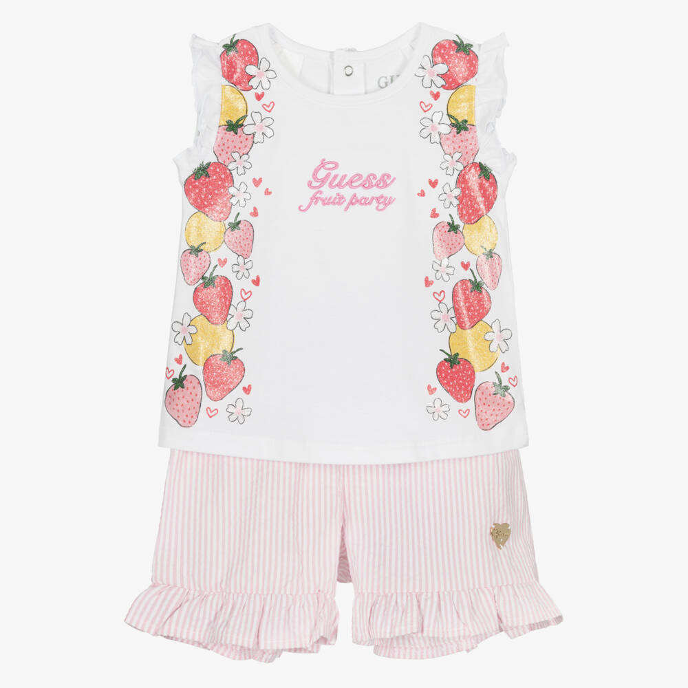 Guess-Girls Pink Frilled Top & Shorts | Childrensalon Outlet