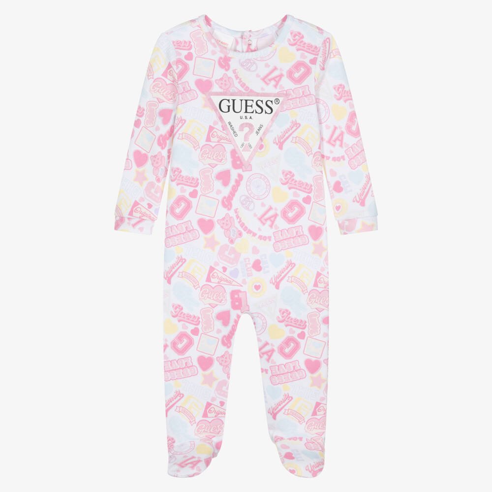 Guess-Girls Pink Graphic Cotton Babygrow | Childrensalon Outlet