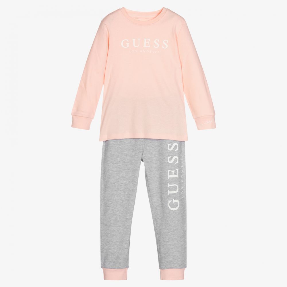 Guess - Длинная розово-серая пижама для девочек | Childrensalon