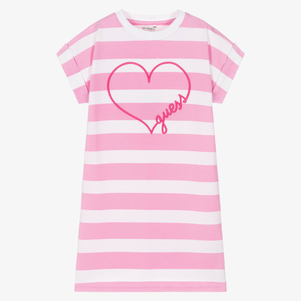 Guess-Платье в полоску с розовыми сердцами для девочек | Childrensalon Outlet
