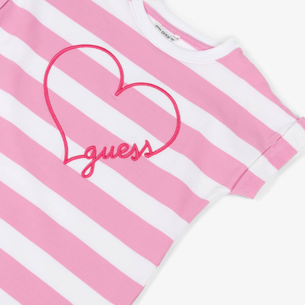 Guess-Girls Pink Heart-Emblazoned Striped Dress | Childrensalon Outlet
