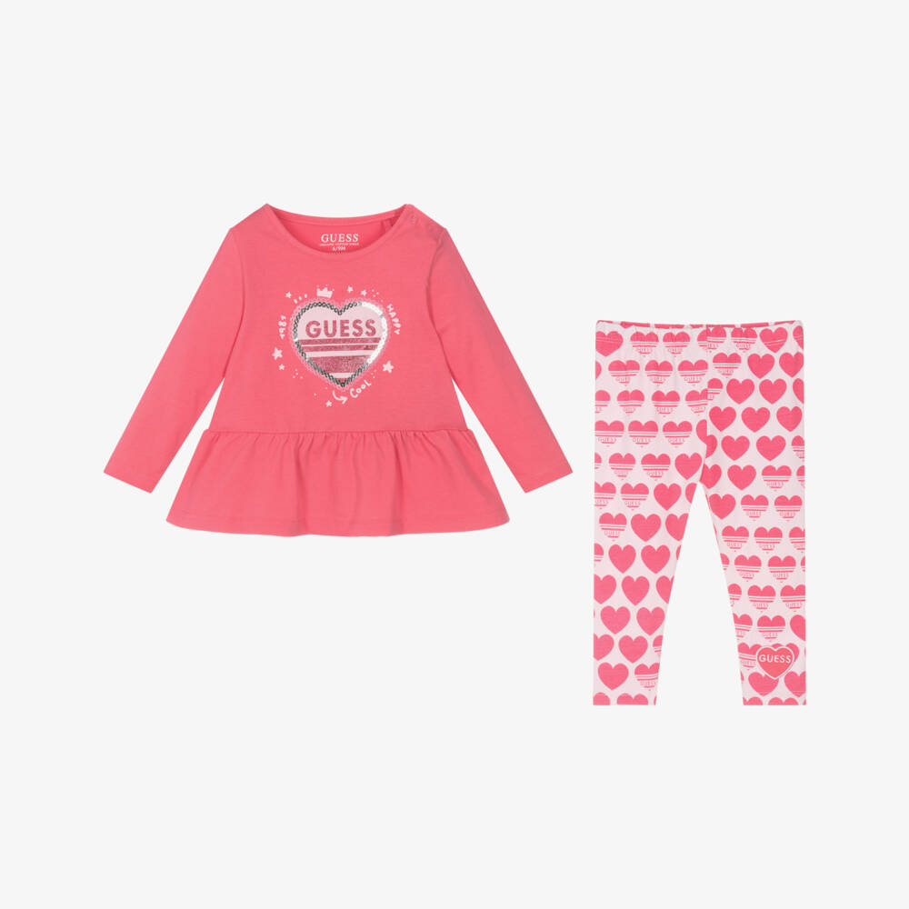 Guess-Girls Pink Hearted Cotton Leggings Outfit | Childrensalon Outlet