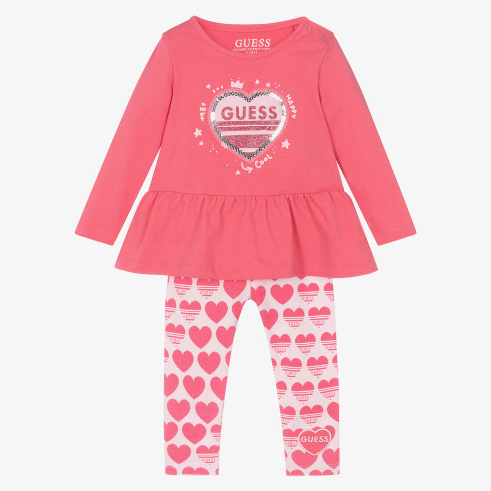 Guess-Girls Pink Hearted Cotton Leggings Outfit | Childrensalon Outlet