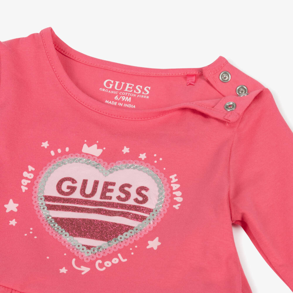Guess-Girls Pink Hearted Cotton Leggings Outfit | Childrensalon Outlet