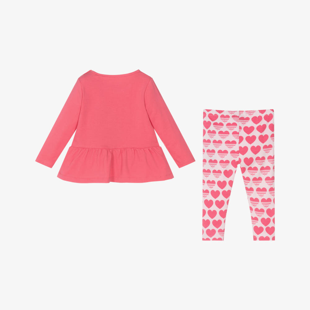 Guess-Girls Pink Hearted Cotton Leggings Outfit | Childrensalon Outlet