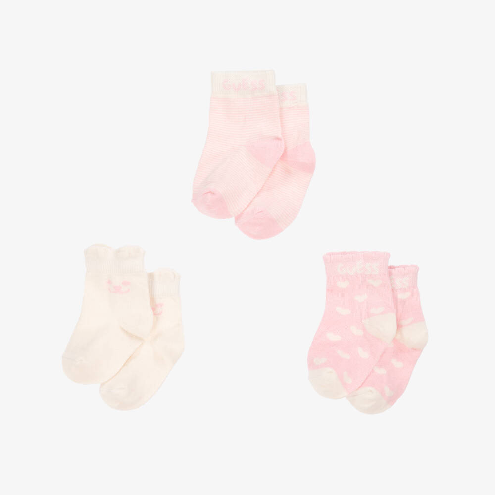 Guess-Girls Pink & Ivory Knit Socks Trio | Childrensalon Outlet