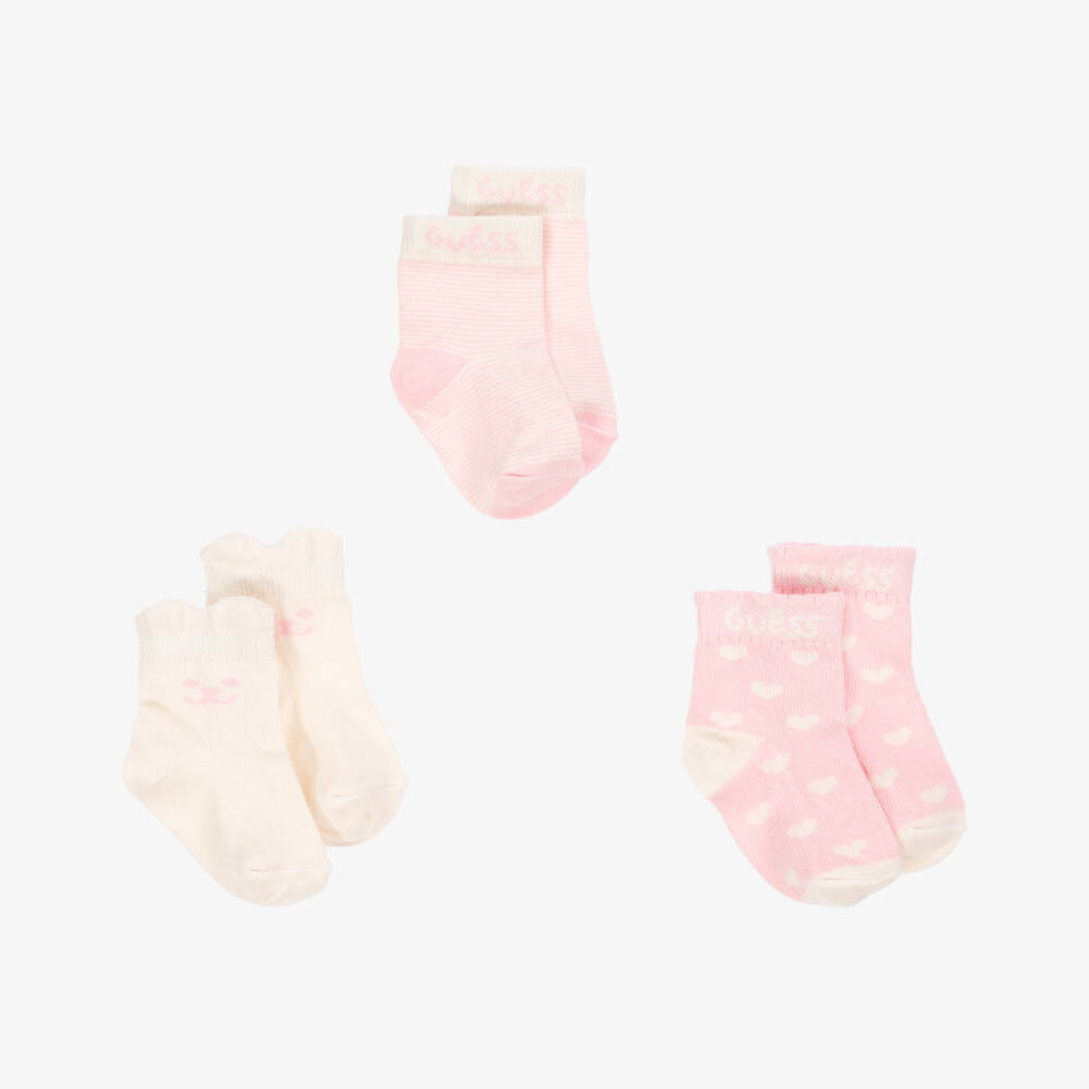 Guess-Girls Pink & Ivory Knit Socks Trio | Childrensalon Outlet
