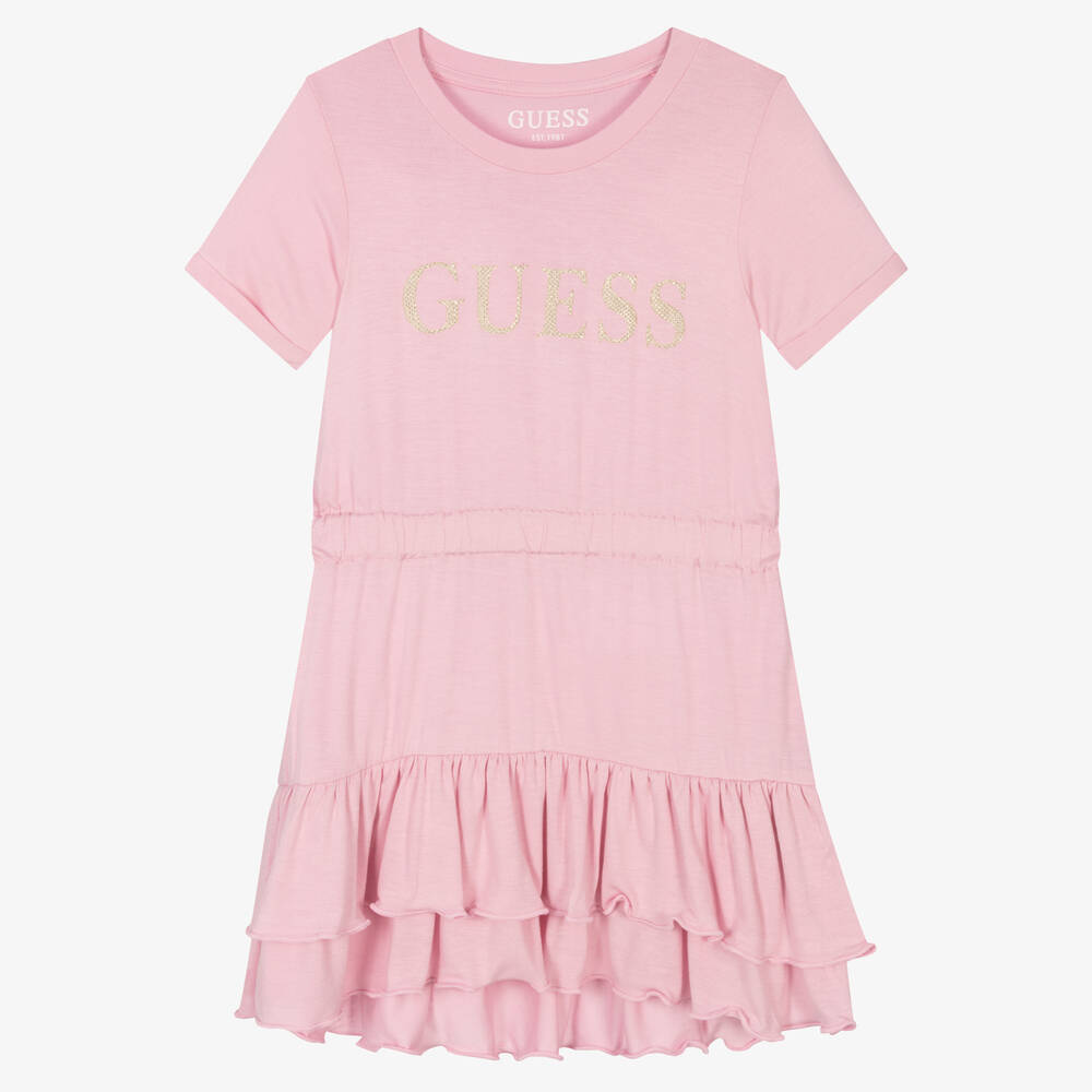 Guess - Girls Pink Jersey Logo Dress | Childrensalon