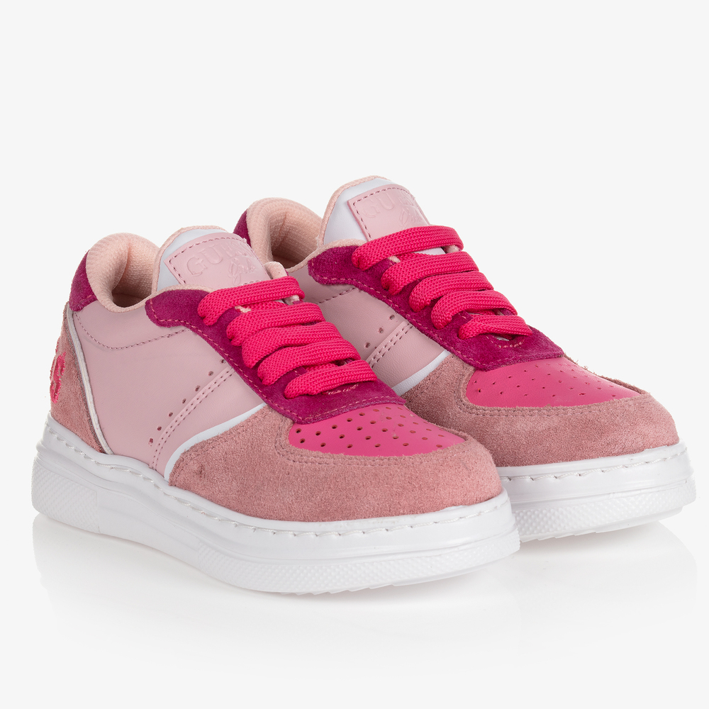 Guess - Girls Pink Leather Trainers | Childrensalon