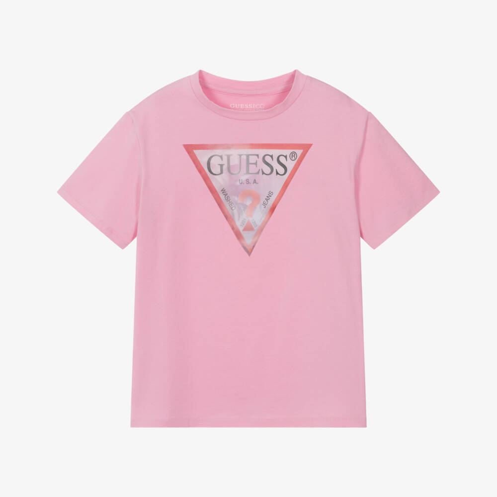 Guess-تيشيرت وردي للبنات بشعار مميز | Childrensalon Outlet