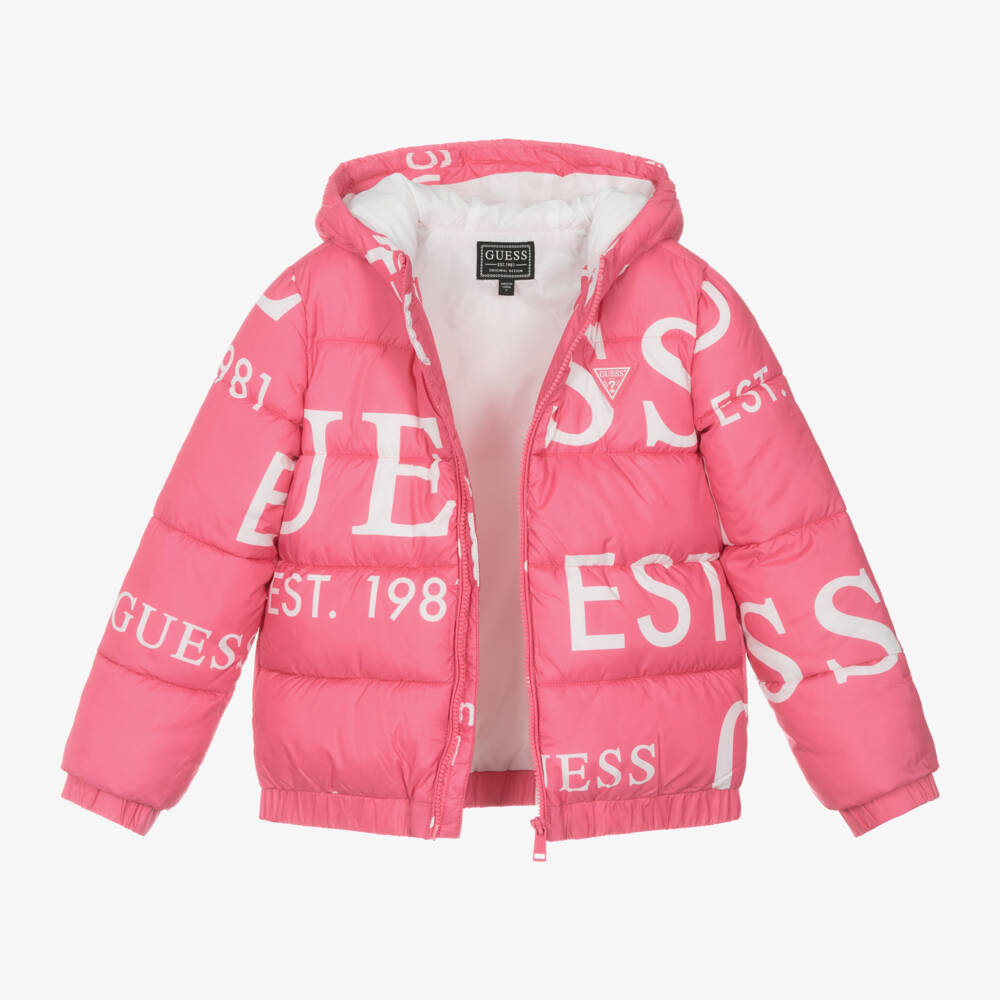 Guess-Girls Pink Logo Hooded Jacket | Childrensalon Outlet
