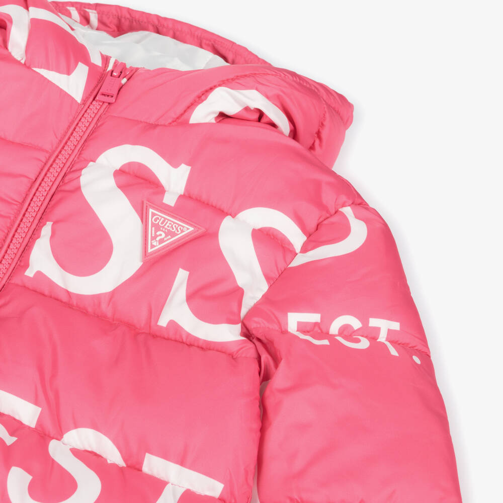 Guess-Girls Pink Logo Hooded Jacket | Childrensalon Outlet