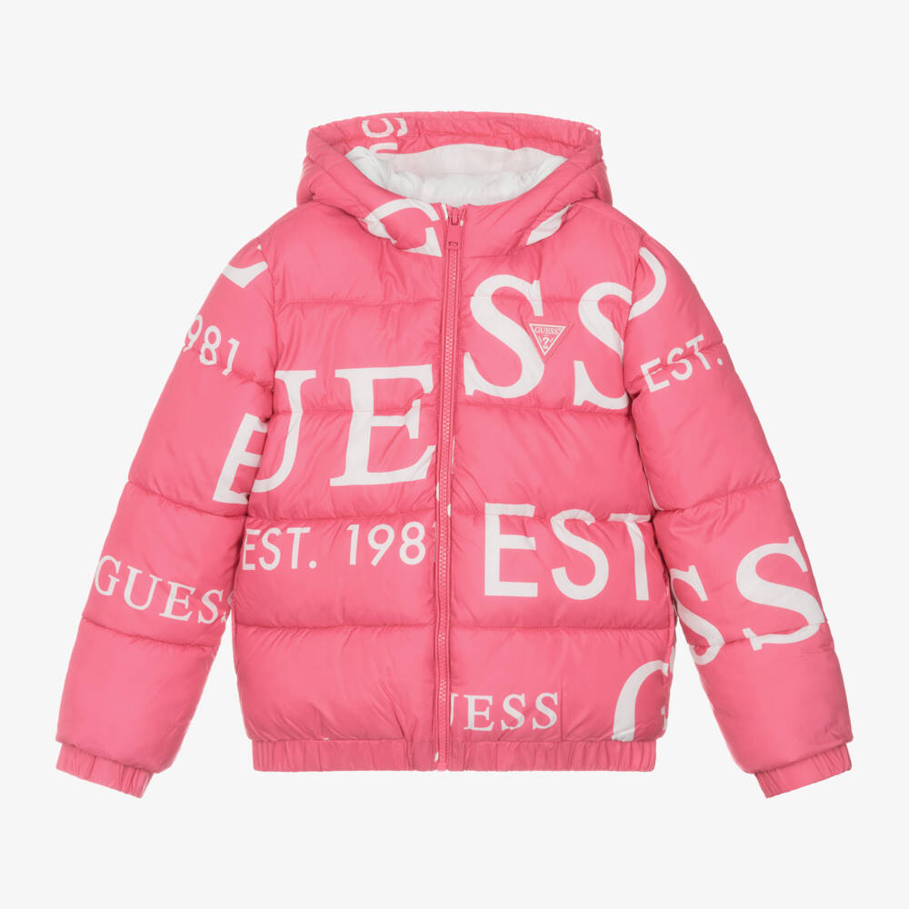 Guess-Girls Pink Logo Hooded Jacket | Childrensalon Outlet