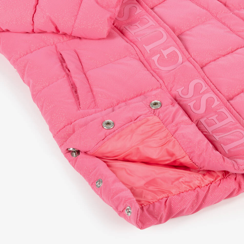 Guess-Girls Pink Logo Quilted Coat | Childrensalon Outlet