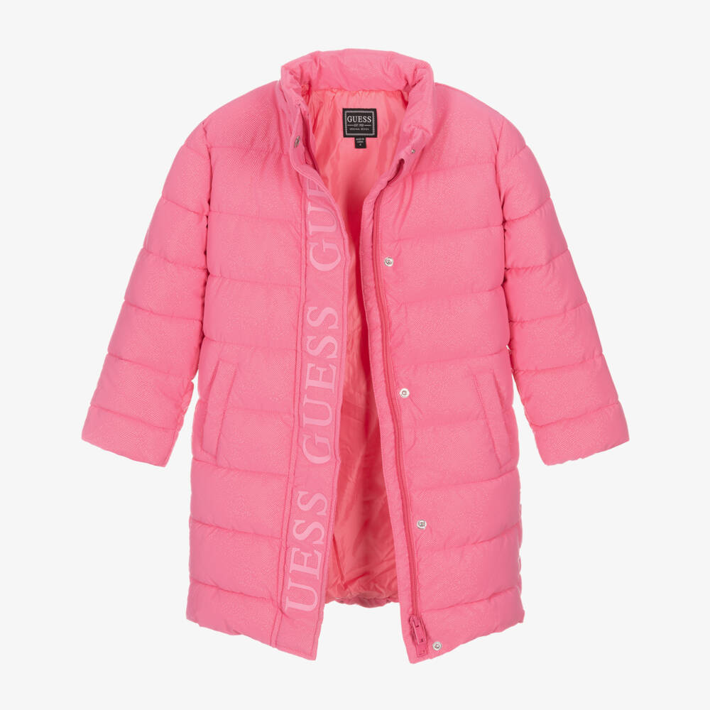 Guess-Girls Pink Logo Quilted Coat | Childrensalon Outlet