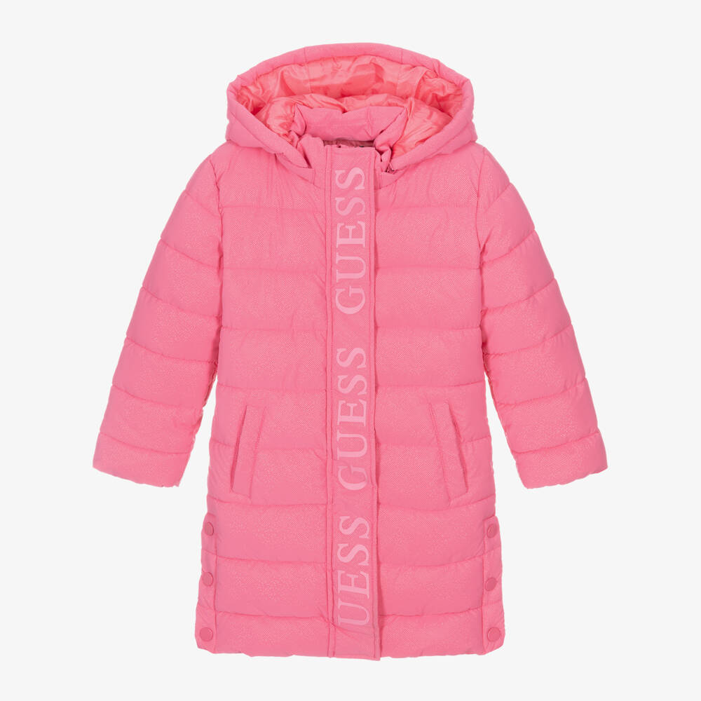 Guess-Girls Pink Logo Quilted Coat | Childrensalon Outlet