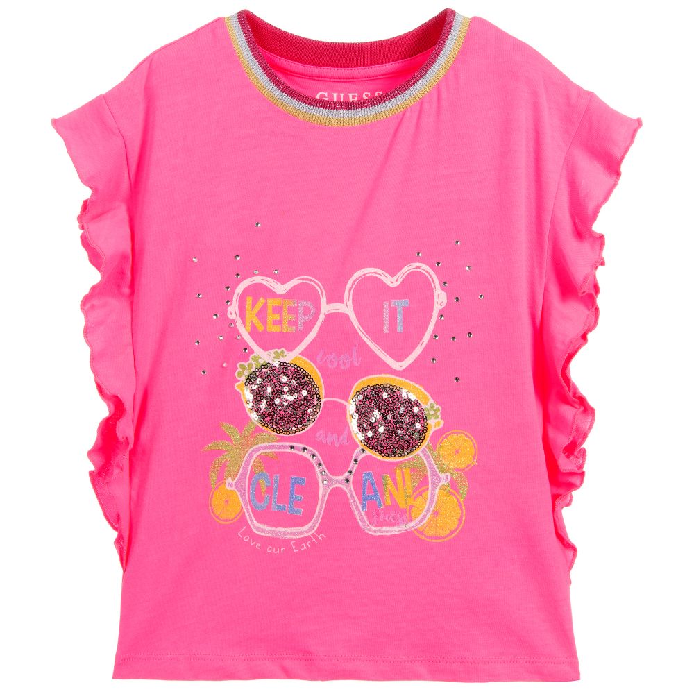 Guess - Розовая футболка с логотипом для девочек | Childrensalon