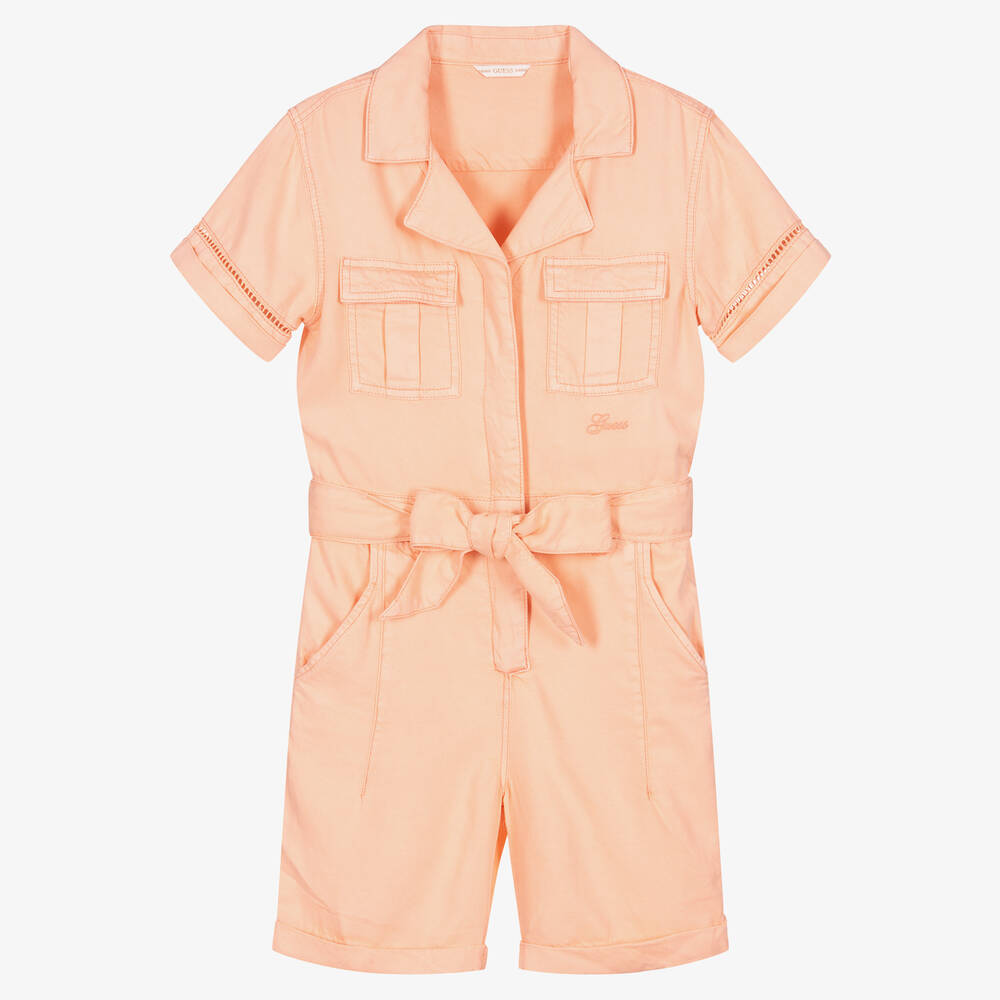 Guess - Girls Pink Lyocell Twill Playsuit | Childrensalon