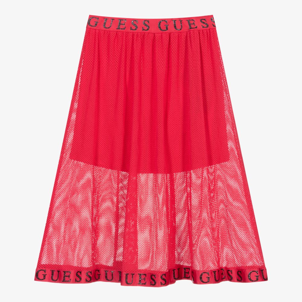 Guess - Girls Pink Mesh Midi Skirt | Childrensalon