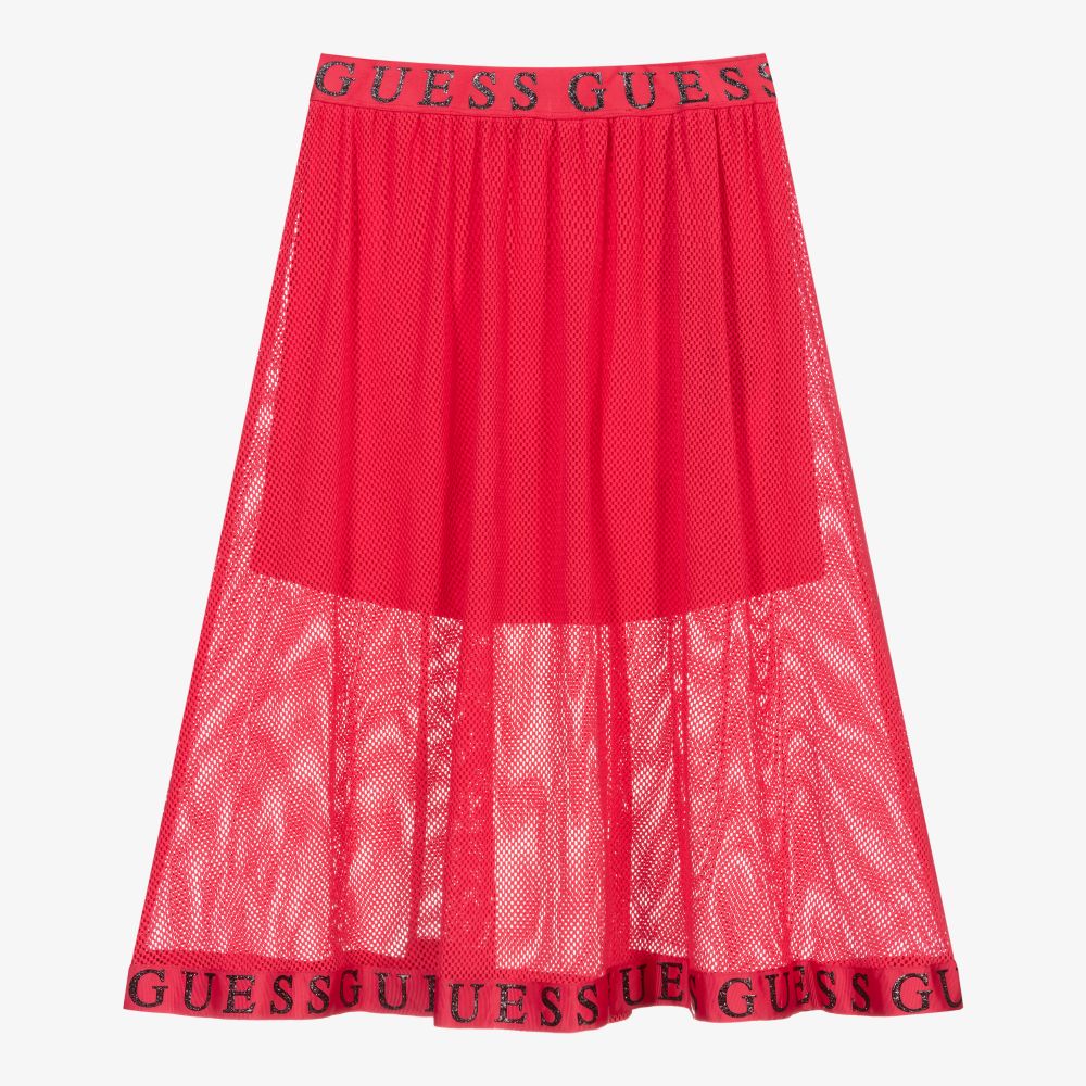 Guess-Girls Pink Mesh Midi Skirt | Childrensalon Outlet