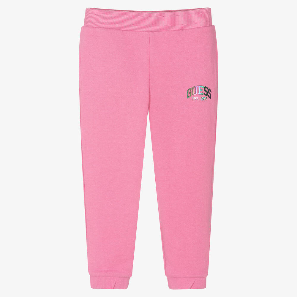 Guess - Girls Pink Metallic Logo Joggers | Childrensalon